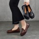 Vintage Literary Handmade Leather Round Toe Patchwork Flat Shoes Women's Shoes