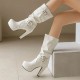 Womens Mid-Calf Round Toe Chunky High Heel Pull On Boots Plus Size Shoes