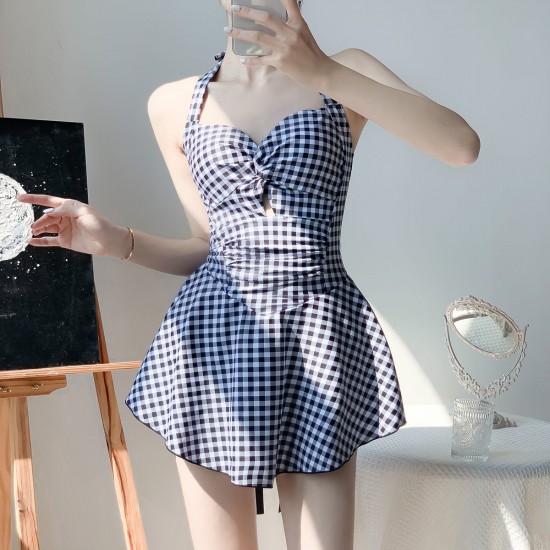 Retro Soft Girl Aesthetic Hanging Neck Halter Swimsuit