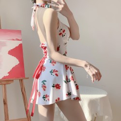 Retro Soft Girl Aesthetic Hanging Neck Halter Swimsuit