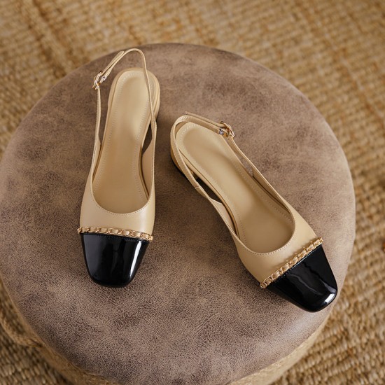 Women's Elegant Patchwork Slingback Low Heel Mary Jane Sandals