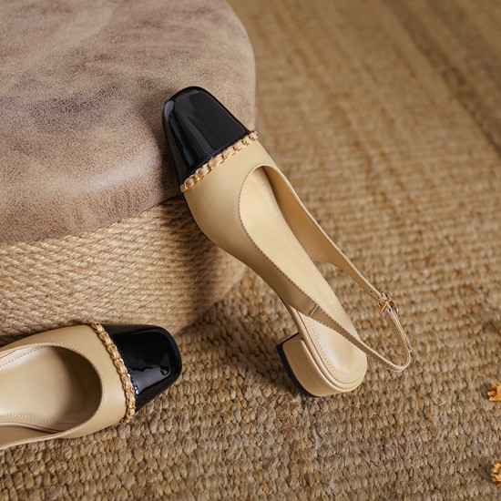 Women's Elegant Patchwork Slingback Low Heel Mary Jane Sandals