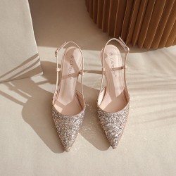 Womens Sequins Pointed Toe Stiletto Heels Wedding Shoes