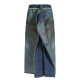 Artistic Reversible Slit Printed Y2K Denim Skirt