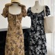 Vintage Floral Square Neck Drawstring Tie Dress