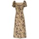 Vintage Floral Square Neck Drawstring Tie Dress