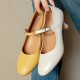 Womens Leather Round Toe Kitten Heel Mary Jane Pumps