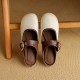 Women's Handmade Retro Leather Round Toe Comfortable Flat Mule Shoes