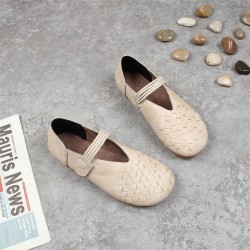 Women's Round Toe Woven Style Velcro Flats Shoes