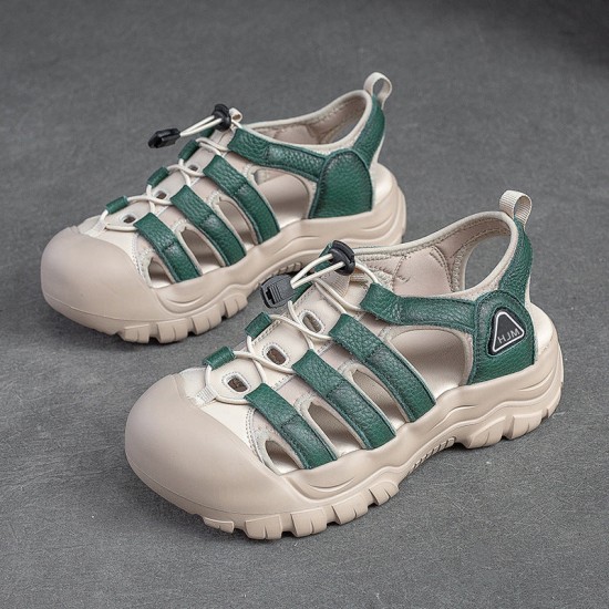 Women's Leather Hollow Out Platform Casual Sandals