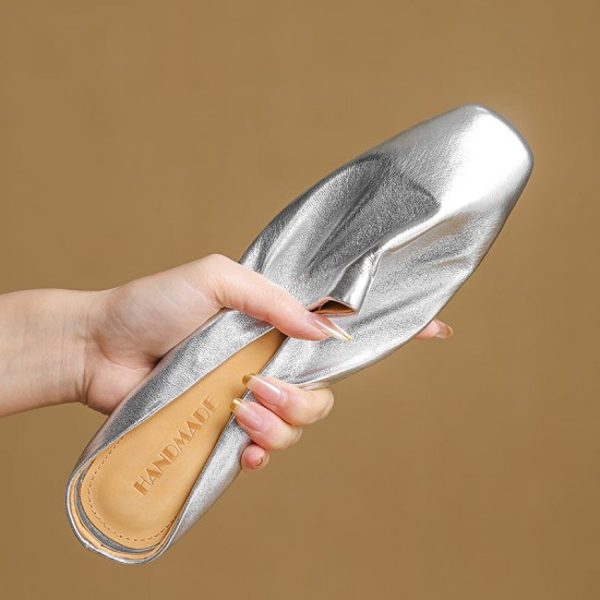 Women's Handmade Leather Minimalist Flat Comfort Mule Shoes