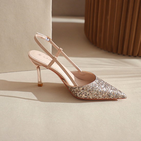 Womens Sequins Pointed Toe Stiletto Heels Wedding Shoes