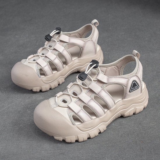 Women's Leather Hollow Out Platform Casual Sandals