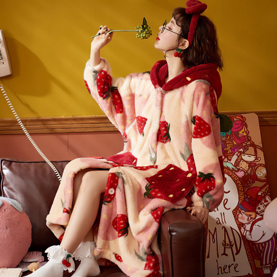 Cute Winter Strawberry Coral Velvet Pajama