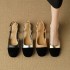 Patchwork Leather Square Toe Block Heels Slingback Shoes