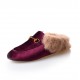 Womens Velvet Fur Slide Slip On Flat Mules