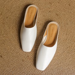 Women's Handmade Leather Minimalist Flat Comfort Mule Shoes