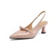 Women's Handmade Leather Pointed Toe Bow Slingback Cat Heel Sandals