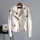 Women Floral Print Embroidery Faux Soft Leather Jacket
