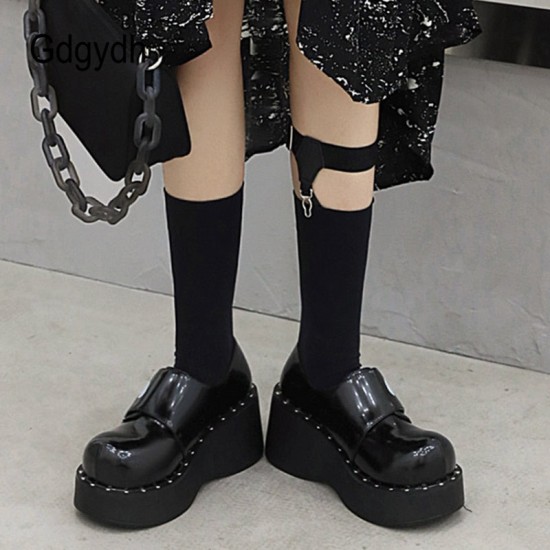 Platform Gothic Skeleton Print Mary Jane Shoes