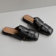 Women's Handmade Leather Closed Toe Casual Hollow Out Flat Mules Sandals