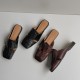 Women's Handmade Leather Closed Toe Casual Hollow Out Flat Mules Sandals