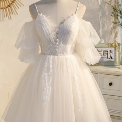 Spaghetti Straps V Neck Lace Tulle Princess Homecoming Dresses