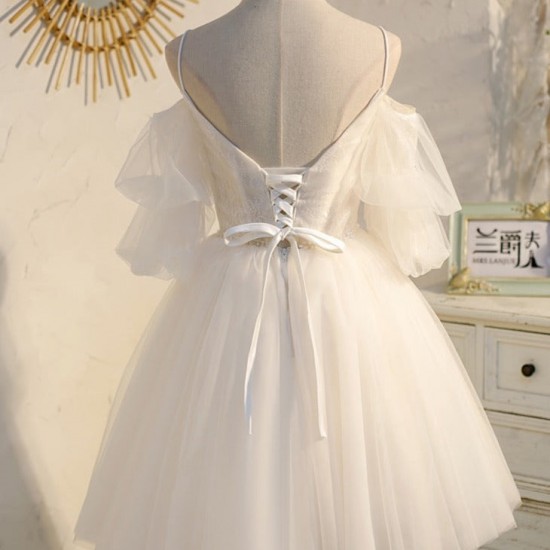 Spaghetti Straps V Neck Lace Tulle Princess Homecoming Dresses