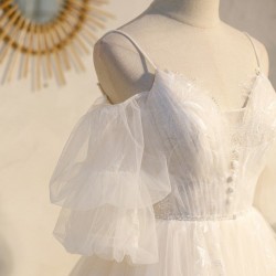 Spaghetti Straps V Neck Lace Tulle Princess Homecoming Dresses