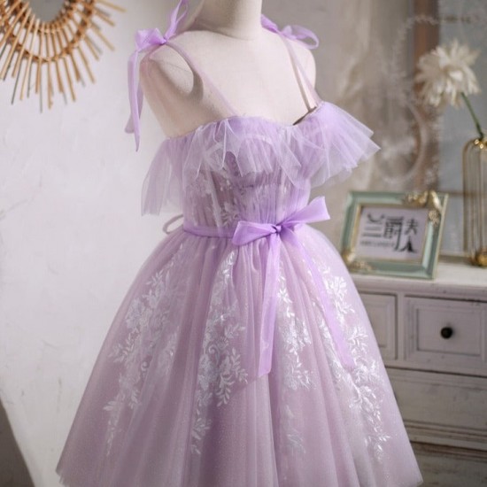 Spaghetti Straps Appliques Tulle Short Homecoming Dresses