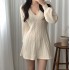 Womens Long-Sleeve Cable-Knit V Neck Sweater Mini Dress