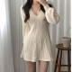 Womens Long-Sleeve Cable-Knit V Neck Sweater Mini Dress