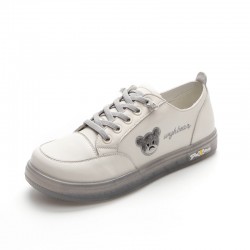 Womens Cute Bear Lace-up Leather Sneakers