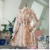 Womens Peach Floral Bow Tie Ruffle Dress With Sleeve