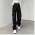Women's High Waisted Pocket Side Denim Pants Straight Leg Cargo Jeans