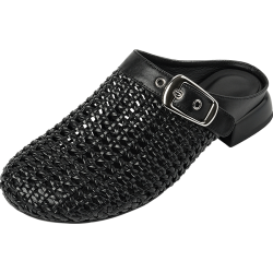 Women's Hollow Out Leather Low Heel Buckle Summer Mule Sandals