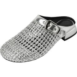 Women's Hollow Out Leather Low Heel Buckle Summer Mule Sandals