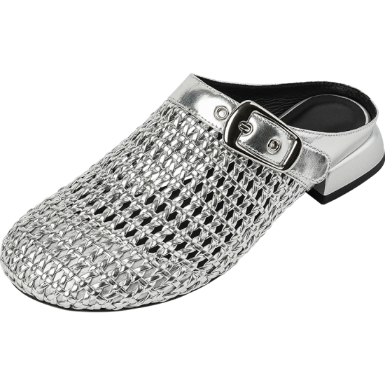 Women's Hollow Out Leather Low Heel Buckle Summer Mule Sandals