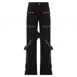 Punk Y2k Grunge Black and Pink Low Waist Denim Pants