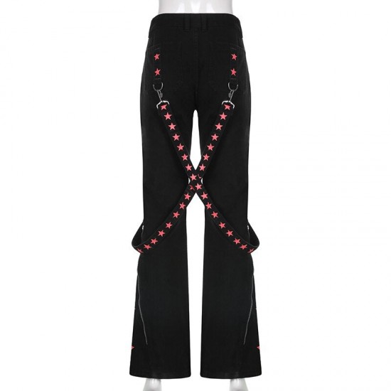 Punk Y2k Grunge Black and Pink Low Waist Denim Pants