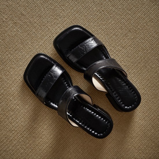 Women's Leather Summer Simple Mid Heeled Sandals Mule