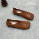 Women's Handmade Cowhide Flat Retro Square Toe Literary Casual Shoes
