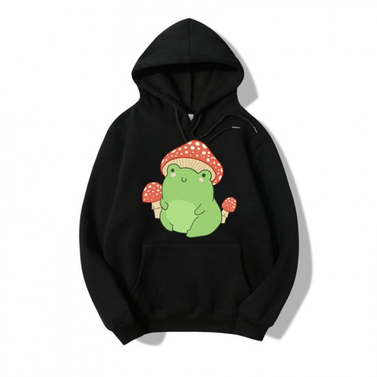 Cute Frog Sweater for Women, Kawaii Mushroom Hoodie for Teens, Hooded Clothes