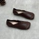Women's Handmade Cowhide Flat Retro Square Toe Literary Casual Shoes