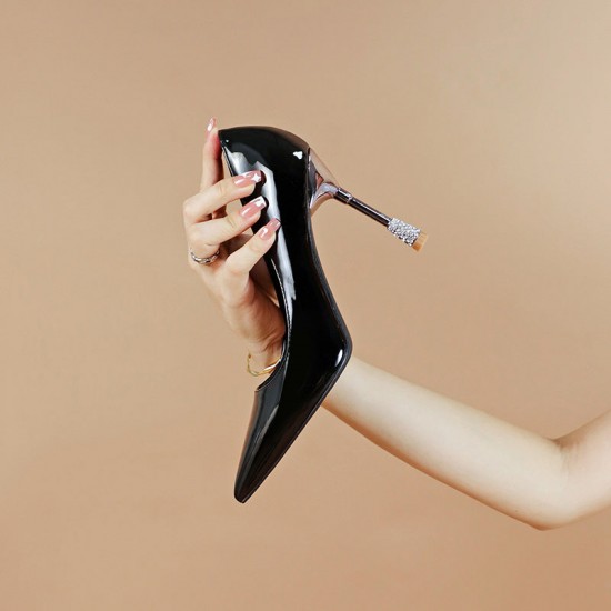 Women's Patent Leather Pointed Toe Stiletto Heels Pumps
