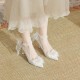 Lace Bow White High Heels Pearl Chain Wedding Party Women's Shoes