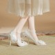 Lace Bow White High Heels Pearl Chain Wedding Party Women's Shoes