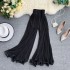 Womens High Elastic Waisted Black Wide Leg Flowy Pants