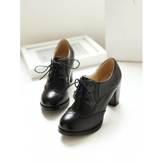 Oxford Shoes for Women Lace-up Chunky Dress Pump Shoes