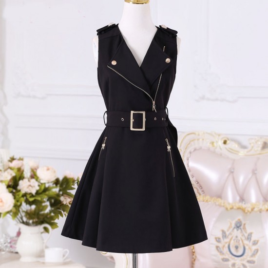 Women's Black Zipper Slim Dress Student Clothing